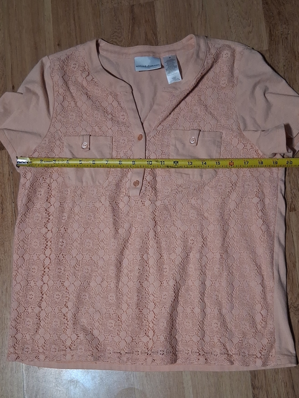 Alfred Dunner Peach Lace Henley Short Sleeve Top - Picture 5 of 5